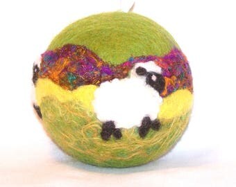 Christmas Ornament - Needle Felted Sheep - Lambs - Green Yellow Purple - Felt Christmas - Holiday Decor - Christmas Gift