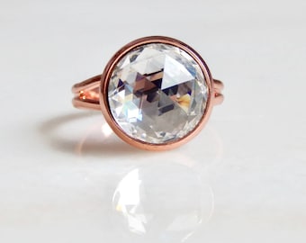 Clear crystal ring on rose gold - rose gold ring - rose gold jewelry -pink gold - clear crystal ring - Swarovski