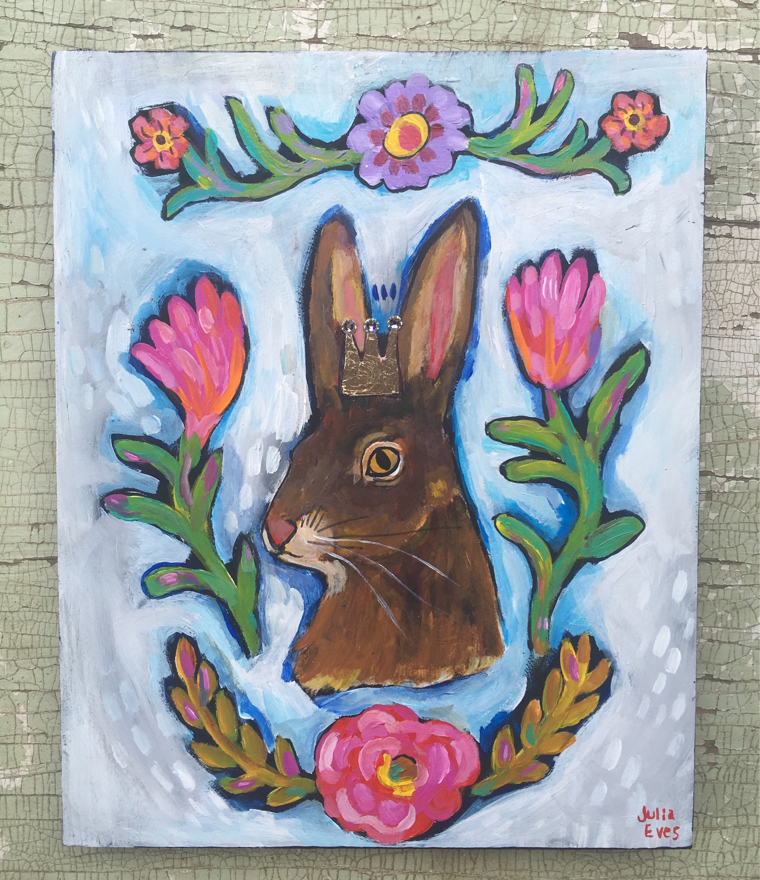 Folk Art Woodland Rabbit Painting