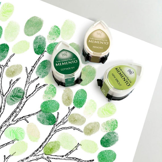 three green ink pads for wedding fingerprint guest book tree