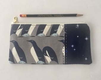 Pencil Bag with Penguins, zipper bag that's sturdy and padded for your essentials