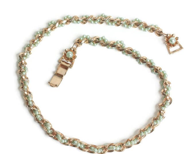 Seafoam Green Faux Pearl Necklace Woven Design Choker Necklace Signed Barclay Vintage
