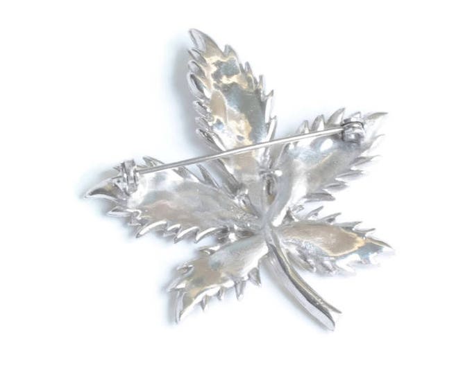 Clear Crystal Rhinestone Leaf Shaped Brooch Unsigned ORA Vintage