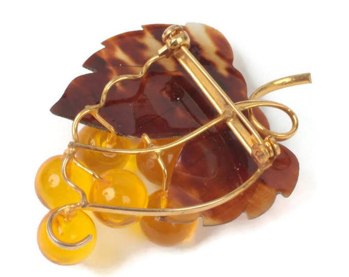 Grape Cluster Brooch Faux Tortoiseshell Lucite Plastic Vintage