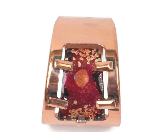 Matisse Copper Enamel Cuff Bracelet Modernist Red Enamel Vintage