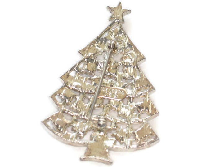Eisenberg Ice Rhinestone Christmas Tree Pin Multi Color Silver Tone Original Card