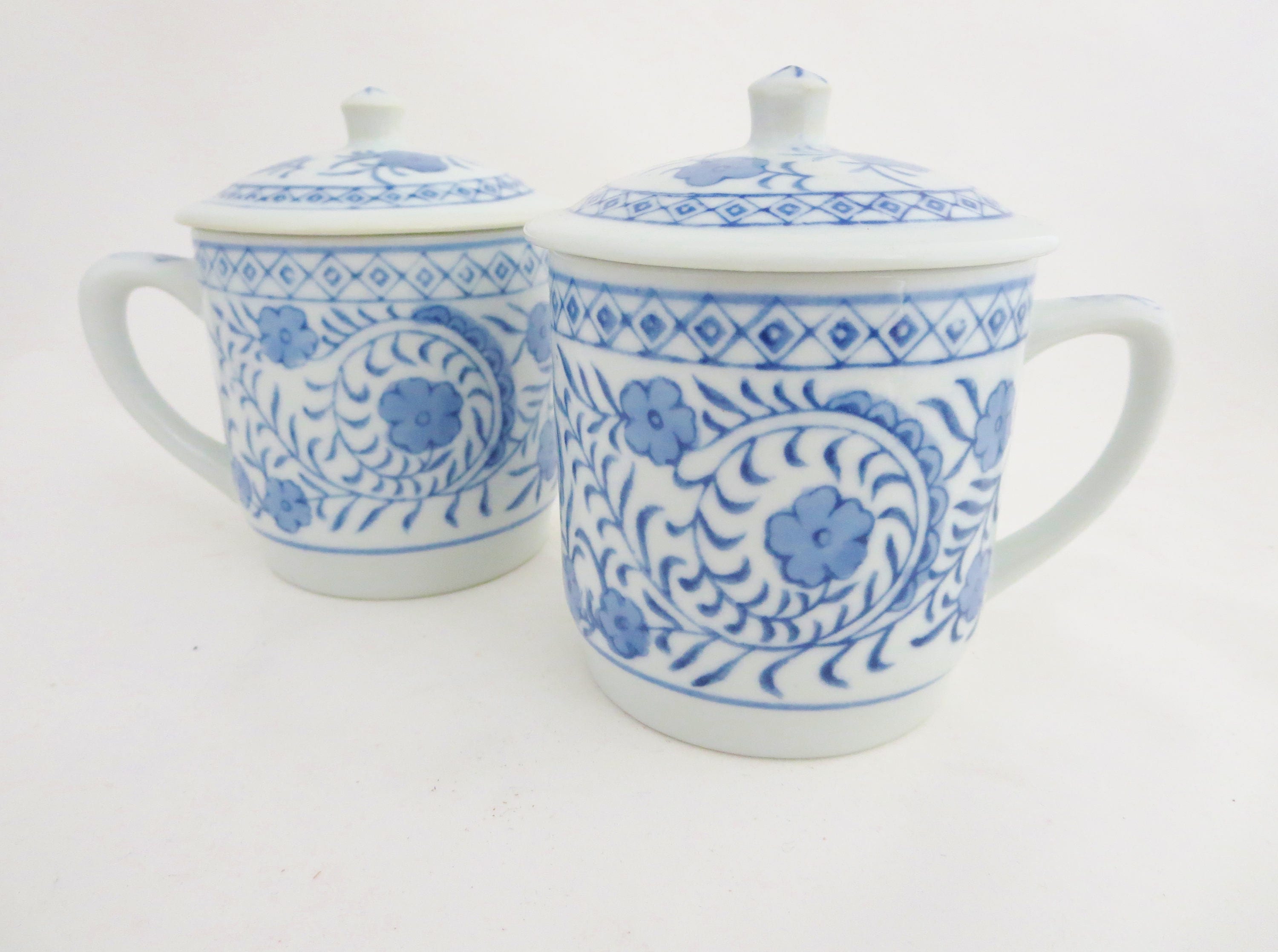 Vintage Covered Coffee Tea Mugs Two William Sonoma Blue