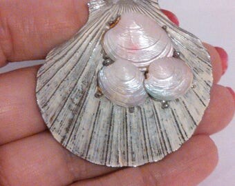 Sea Shell Brooch / Designer Signed Capri / Summer jewelry / Enamel Brooch / Shell Brooch