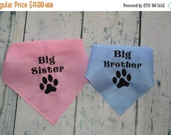 ON SALE Big Sister Big Brother Dog Bandana with Paw Print - Custom Colors