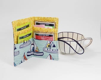 Tea wallet - Sail boat tea bag case - tea caddie - wallet for teabags - 4 pockets