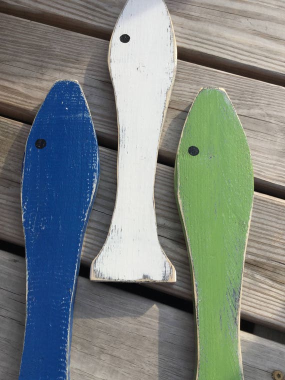 Fish Wall Art Wooden Set of 3 Distressed Sea glass Colors