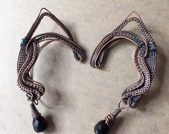 Copper Wire Weave Elf Ear Cuffs
