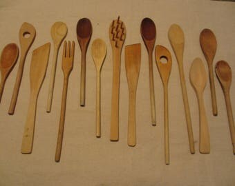 15 Assorted Vintage Wooden Spoons, Spatulas, Wooden Utensils, Home Decor, Shabby Chic, Staging, Photo Prop Set # 1