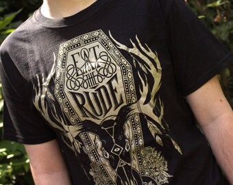 Hannibal Shirt | Eat The Rude Shirt | Hannibal Lecter Nightmare Stag | Hand Screen Printed | Gold Ink | Available In Plus Sizes