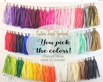 ON SALE TODAY Assembled Tassel Garland Tissue Paper Tassels Garland Kit Set of 16 to 50 Choose your Colors and quantity
