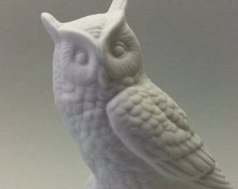 Porcelain Figurine White Owl Bisque Vintage Germany Perfect Condition