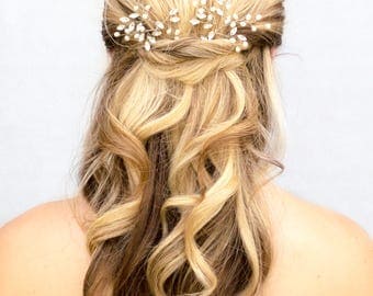 Bridal Hair Acessories, Wedding Hair Accessories - "Jessica" Pearl or Crystal Vine Hair Pin in Silver or Gold