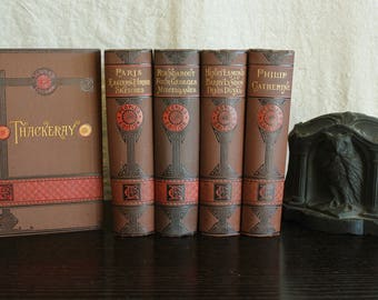 5 Antique Volumes Thackeray's Complete Works Beautiful Gilt Illustrated 1881