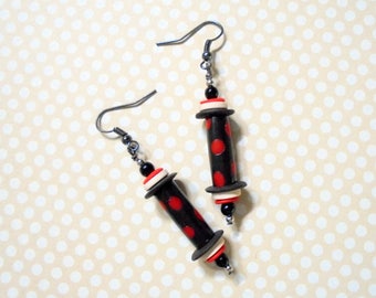 Black, White and Red Spotted Ethnic Boho Earrings (3721)
