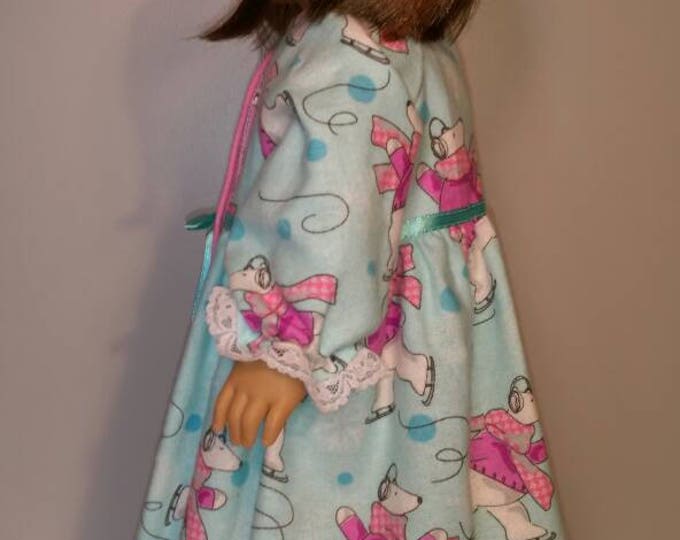 Aqua skating polar bear print flannel winter doll robe fits 18 inch dolls