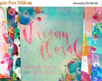 80% OFF Dreamy Floral Watercolor Digital Paper Pack Patterns - 16 digital painted backgrounds