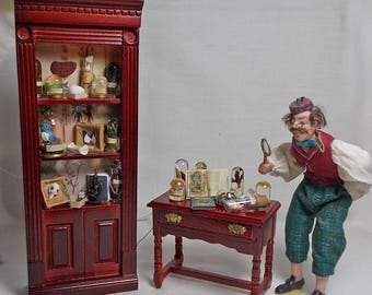 DollHouse Miniature Darwin Museum Natural History Filled Cabinet and matching Filled Table