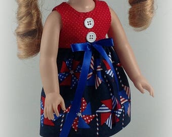 14.5 Inch Doll Clothes -Red White Blue Dress fits Dolls Like Wellie Wishers Doll Clothes