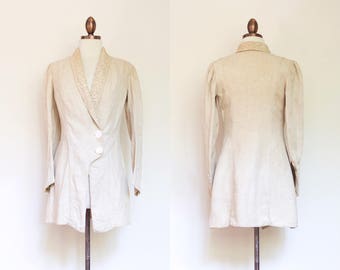 vintage Edwardian linen walking jacket / antique 1900s 1910s natural jacket with soutache trim / XS - S