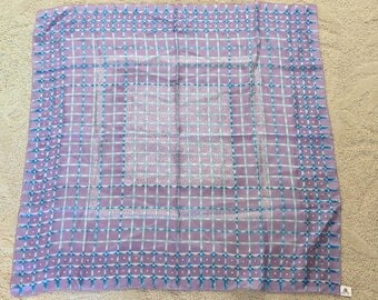 Lavender and Blue Square Pattern Silk Scarf Made in Shanghai China- geometric scarf, lavender scarf, purple scarf