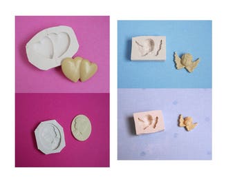 Lot 4 moules en silicone coeurs bijou camée et anges pour décoration loisirs créatifs