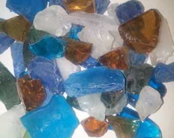 Beach Glass Sea Glass 1 lb pound , 16 ounces approx Blue ,Green ,Clear White, Amber, Aqua blue Tumbled Glass