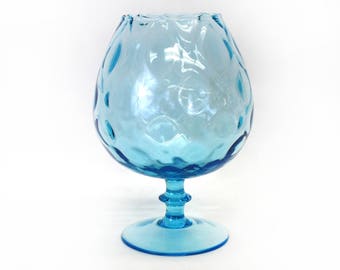 Vintage Oversized Aqua Swirl Handblown Brandy Snifter (E8633)