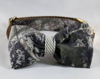 The Sporting Pup Camo and Khaki Seersucker Bow Tie Dog Collar