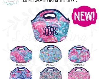 Lilly Pulitzer Inspired Neoprene Insulated Lunch Bag Lunch box with Monogram
