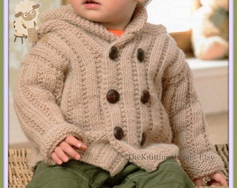 PDF Knitting Pattern - Babies/Child's Aran Hooded Jacket,Collared Cardigan & Lacy Cardigan to Fit 16"-24" Chests - Instant Download