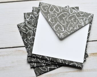 Black & White Heart Mini Cards // Set of 4 // Blank Cards // Enclosure Cards // Love Note // Valentine's Day Card // Srapbbooking
