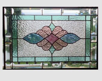 Victorian stained glass panel window hanging pastel stained glass window panel transom large stained glass window hanging 0248 19 3/8 x 13