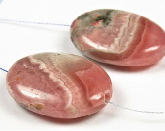 Argentina Rhodochrosite Small Oval Bead - 20mm x 15mm x 5mm - 2 beads - B7511