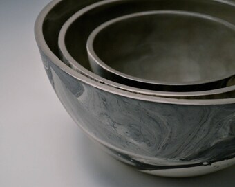 Porcelain Nesting Bowls -Marbled Black and White Ceramics. Modern Tableware. Unique. Urban Chic. Home Decor