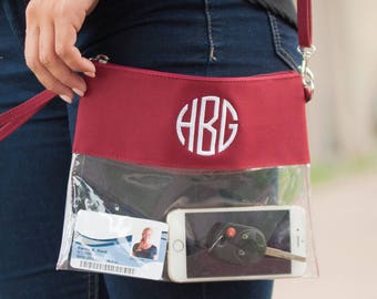 Monogrammed Clear Crossbody Purse, Stadium Purse Monogram, Football Game Bags, Personalized Clear Stadium Bag, Clear Gameday Bag