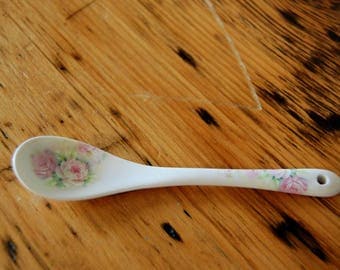 Vintage Floral Porcelain Spoon Vintage Floral Demitasse Spoon Handpainted Porcelain Spoon from The Eclectic Interior