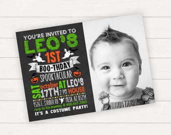 Halloween Birthday Invitation Photo Birthday Boy Birthday Girl Birthday Costume Party Chalkboard Birthday Halloween Invitation