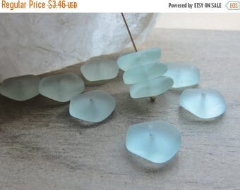 ON SALE Sea Glass Bead Freeform Button Spacer Bead Seafoam 14mm - 15mm QTY 10