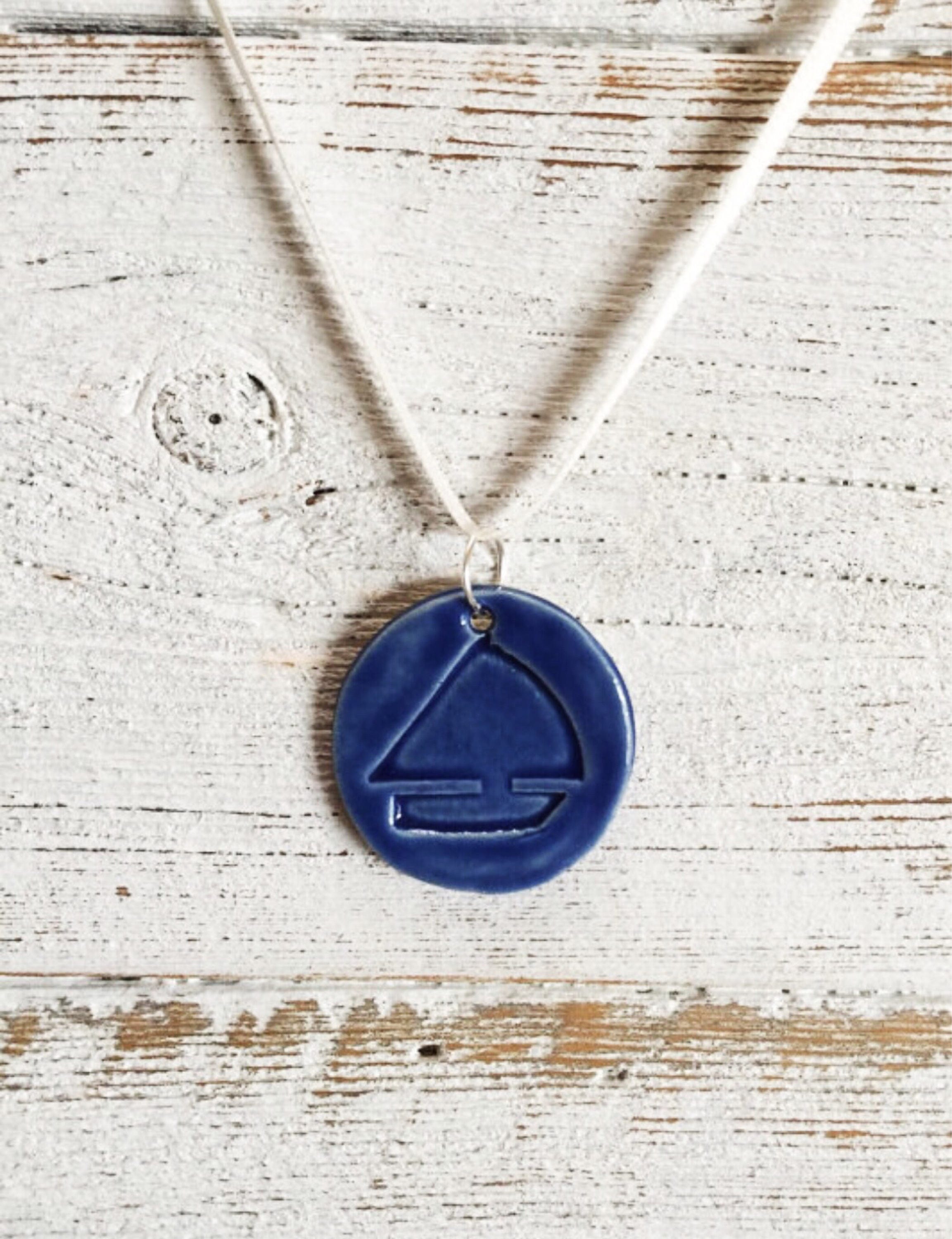 Sailboat Pendant Ceramics Royal Blue Nautical Jewelry