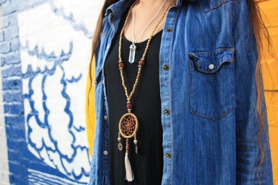 GOLD DREAMCATCHER NECKLACE -Statement Necklace- Dreamcatcher- Bohemian- Christmas Gift- Prayer Necklace- Vintage- Hippie- Limited Edition