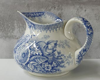 French Antique Pitcher...Toilette Jug....Broc.. Blue and White Transferware....Shabby Chic.
