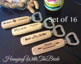Set of 16 Personalized Bottle Opener, Groomsmen Gift, Wedding Gift, Engraved Wood opener, Custom Bottle Opener, Christmas gifts