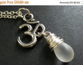 BACK to SCHOOL SALE Yoga Jewelry. Frost White Necklace. Ohm Necklace. Yoga Necklace. Teardrop Necklace in Silver. Handmade Jewelry.