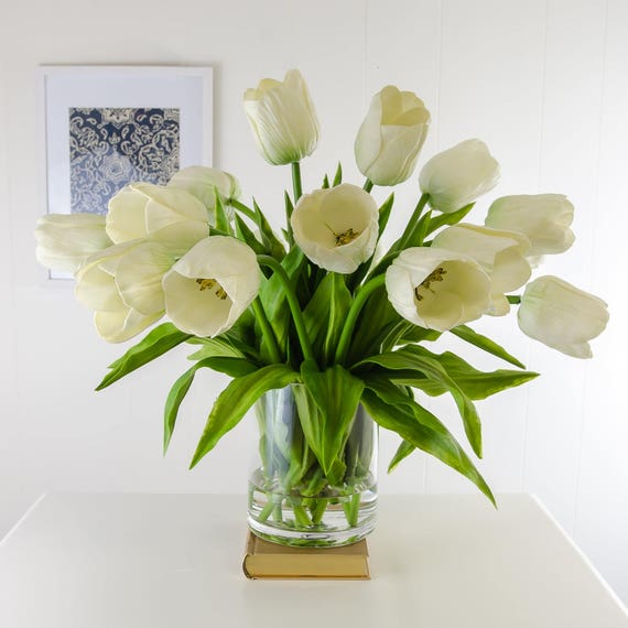 Large Real Touch White Tulips Artificial Flowers Arrangement