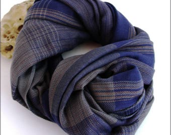 Scarf men-blue-grey/Beige/black - stripes and plaid pattern